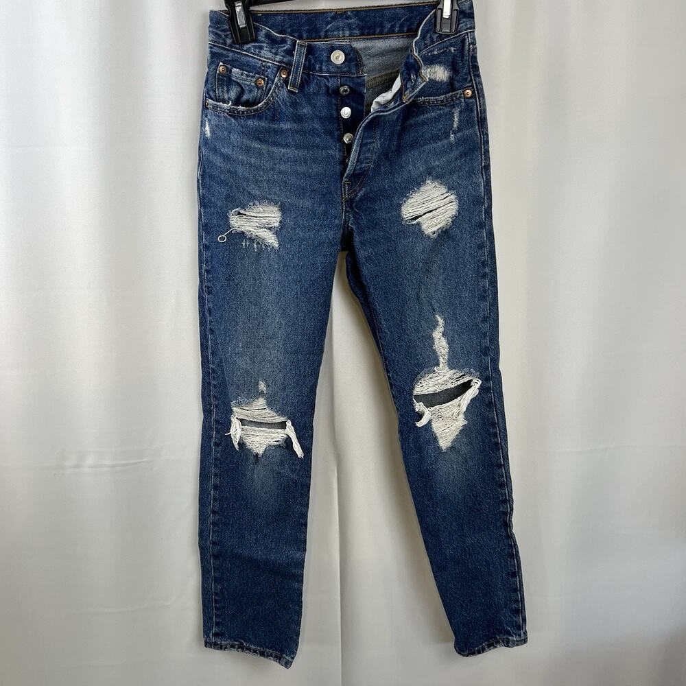 Levi's 501 Women's Jeans Medium Wash Distressed Button Fly Straight Leg W24X30